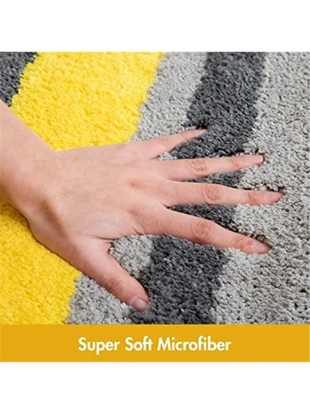 Yellow Grey Striped Bath Mat 16x24 Soft Plush Microfiber Non Slip Bathroom Rug